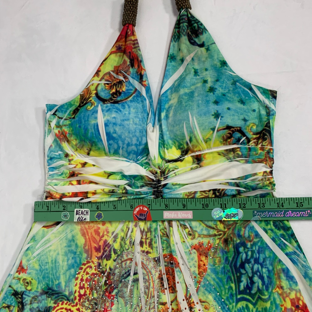 Cristina Love Morrocan Halter Backless Multicolored Sequence Dress Size M - Picture 6 of 13